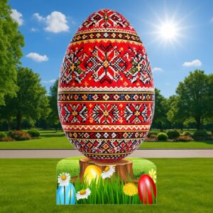 3Д фигура - ЧЕРВЕНО ВЕЛИКДЕНСКО ЯЙЦЕ СЪС ШЕВИЦИ