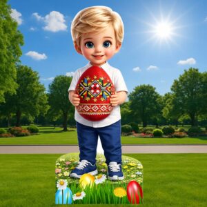 3Д фигура - МОМЧЕ СЪС ШАРЕНО ВЕЛИКДЕНСКО ЯЙЦЕ