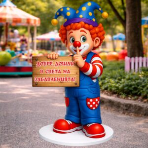 РЕКЛАМНА ФИГУРА - КЛОУН С ТАБЕЛА