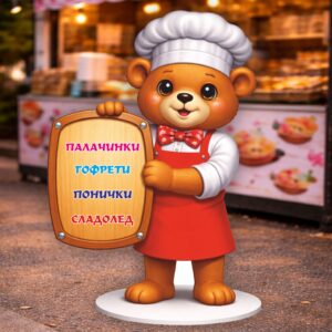 РЕКЛАМНА ФИГУРА - МЕЧЕ ГОТВАЧ С ТАБЕЛА