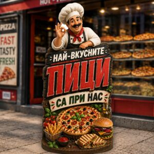 РЕКЛАМНА ФИГУРА - ГОТВАЧ С ТАБЕЛА ЗА ПИЦИ