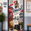 Стикер за Врата по Английски Език – English с Глобус и Биг Бен, Модел 1