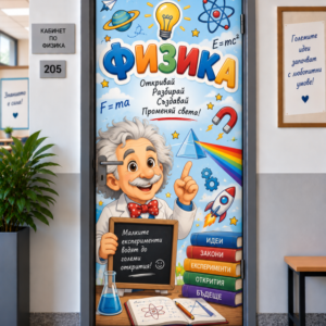 Стикер за Врата по Физика – Айнщайн за Малките Ученици, Модел 3