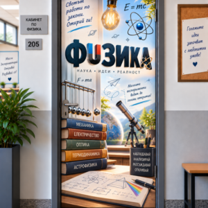 Стикер за Врата по Физика – Светът Работи по Закони, Модел 4