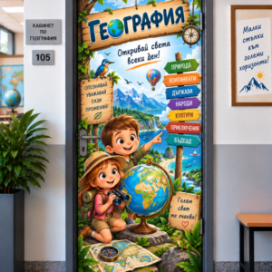 Стикер за Врата по География – Откривай Света Всеки Ден, Модел 2