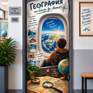 Стикер за Врата по География – По-близо до Света, Модел 3