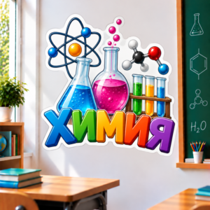 Стикер за Стена по Химия - Надпис ХИМИЯ и Колби, Модел 4