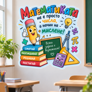 Стикер за Стена по Математика - Моливче и Учебници, Модел 2