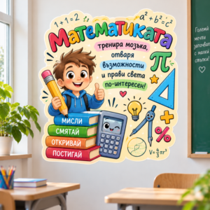 Стикер за Стена по Математика - Ученик и Книги, Модел 3