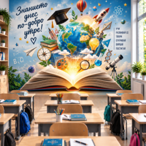 Образователен Фототапет за Класна Стая – Книга и Ракета, Модел 4