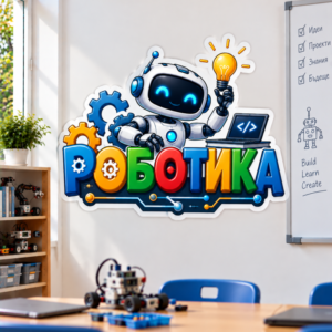 Стикер за Стена по Роботика - Цветен Надпис и Робот, Модел 2