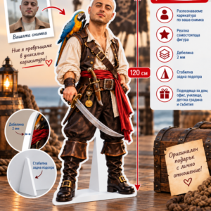Пират с Папагал – Персонализирана Фигура Карикатура по Снимка, Модел 26